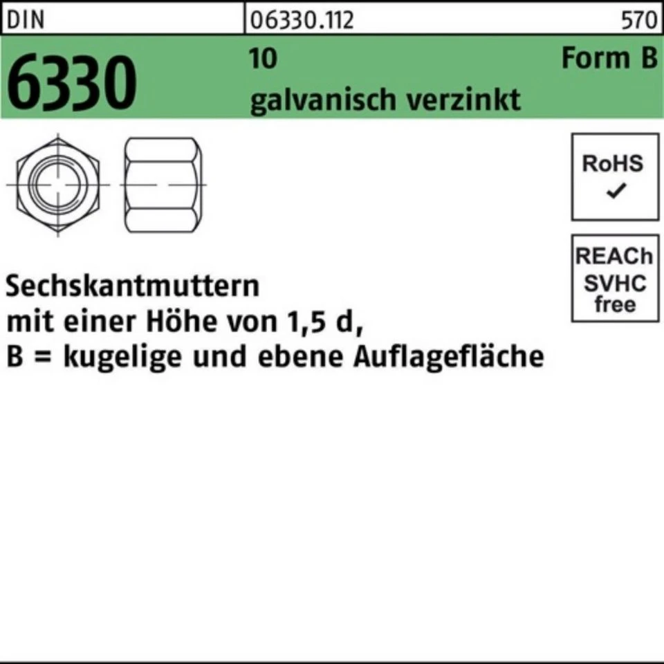 Reyher Muttern 063301120180000 100er Pack DIN 6330 Form B BM 18 SW 27