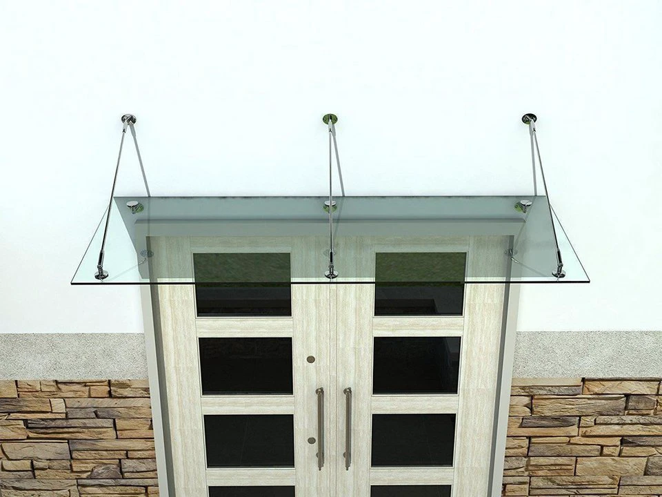BuyLando.Shop Vordach Glaswerk Westfalen 250x90 cm Klarglas mit drei Haltern