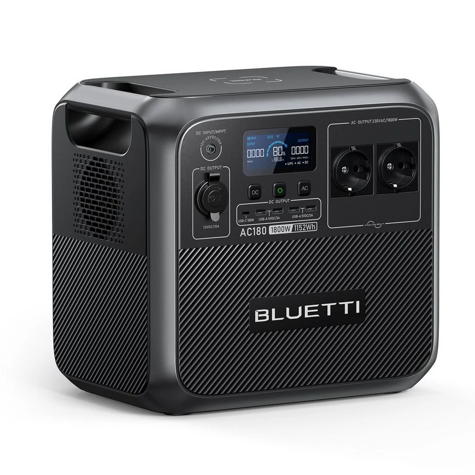 BLUETTI AC180 Stromerzeuger 1800W 1152Wh LiFePO4 Powerstation Camping Reise Stromausfall
