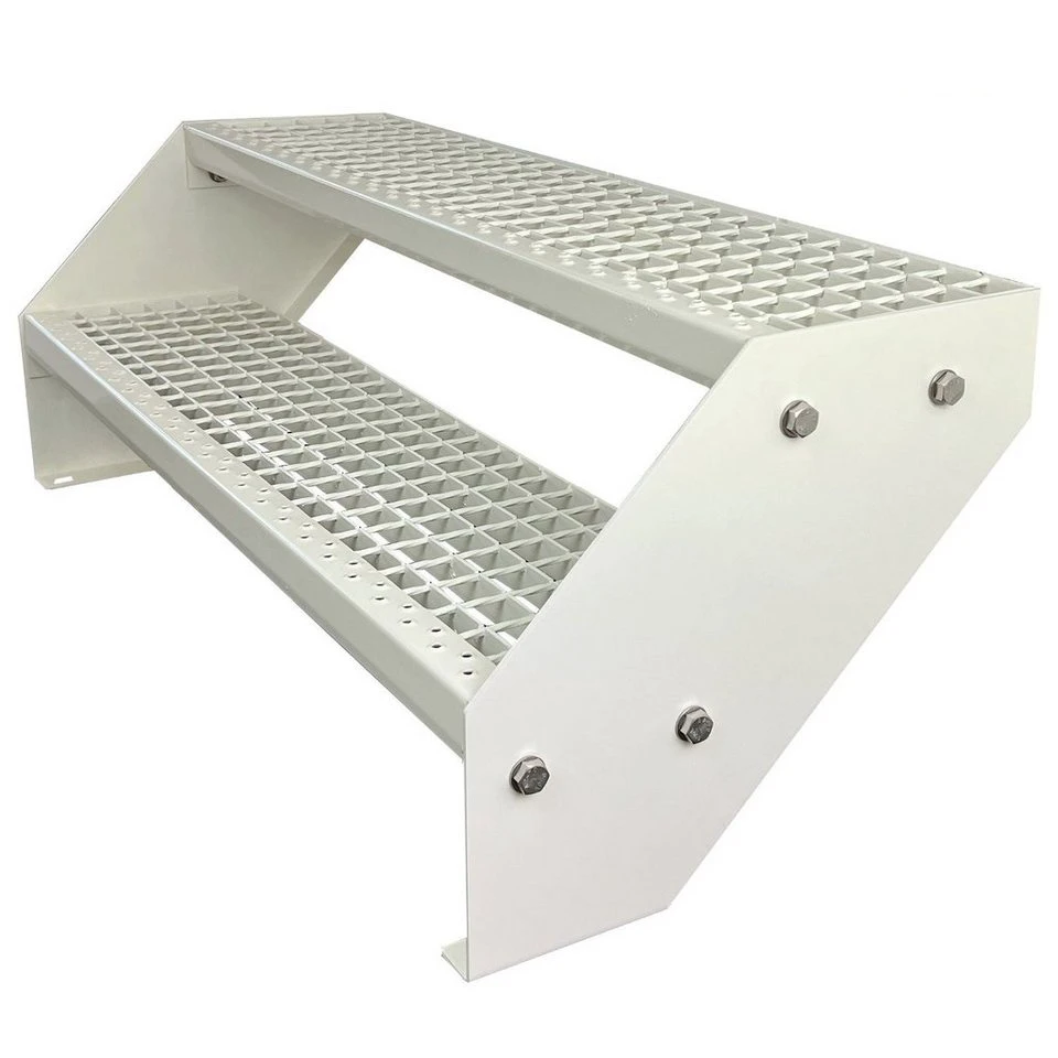 Kaminbau Mierzwa Außentreppe Premium Höhe 38 cm Weiß Gitterroststufen