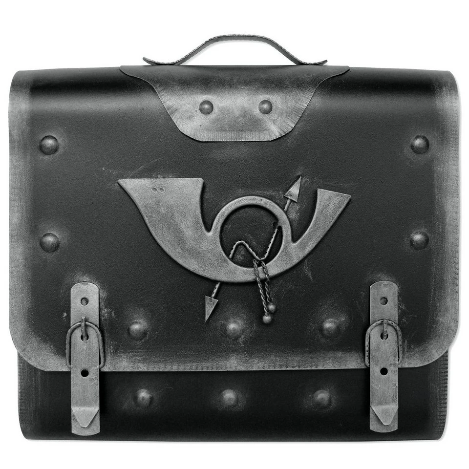 HMF Wandbriefkasten Antik Unikat Ranzen Design mit Posthorn Silber Zeitungsfach 40 x 40 x 9 cm
