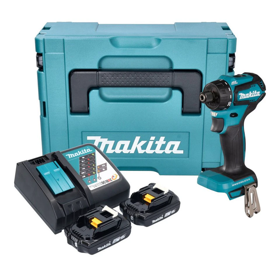 Makita DDF 083 Akku-Bohrschrauber 18 V 40 Nm 1/4 Zoll 2x Akku 2,0 Ah Ladegerät Makpac