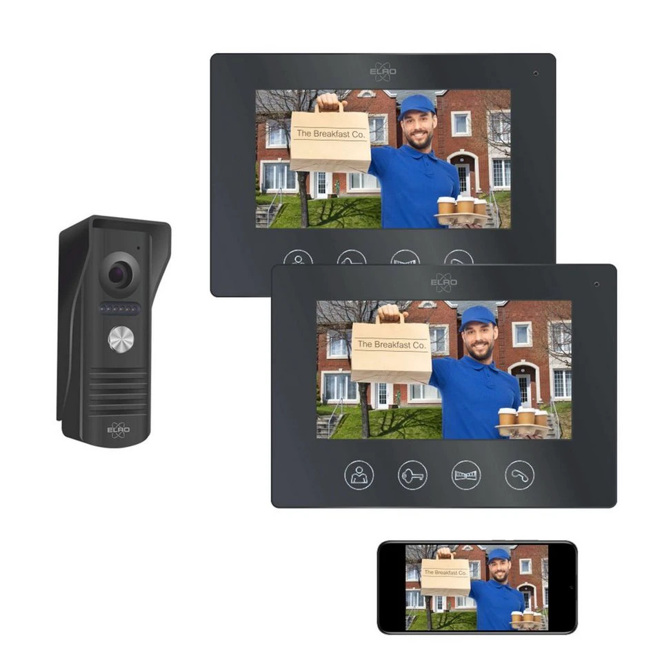 Elro Video-Türsprechanlage DV50-P1M2 7 Zoll Bildschirm App innen außen 3-tlg.