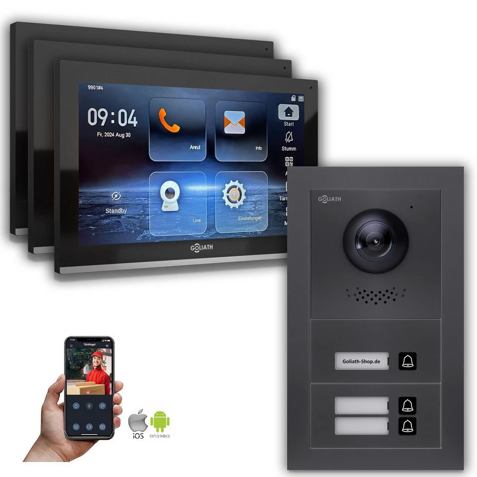 Goliath GL-IPH300A IP-Video-Türsprechanlage 10 Zoll 3 Familienhaus Anthrazit