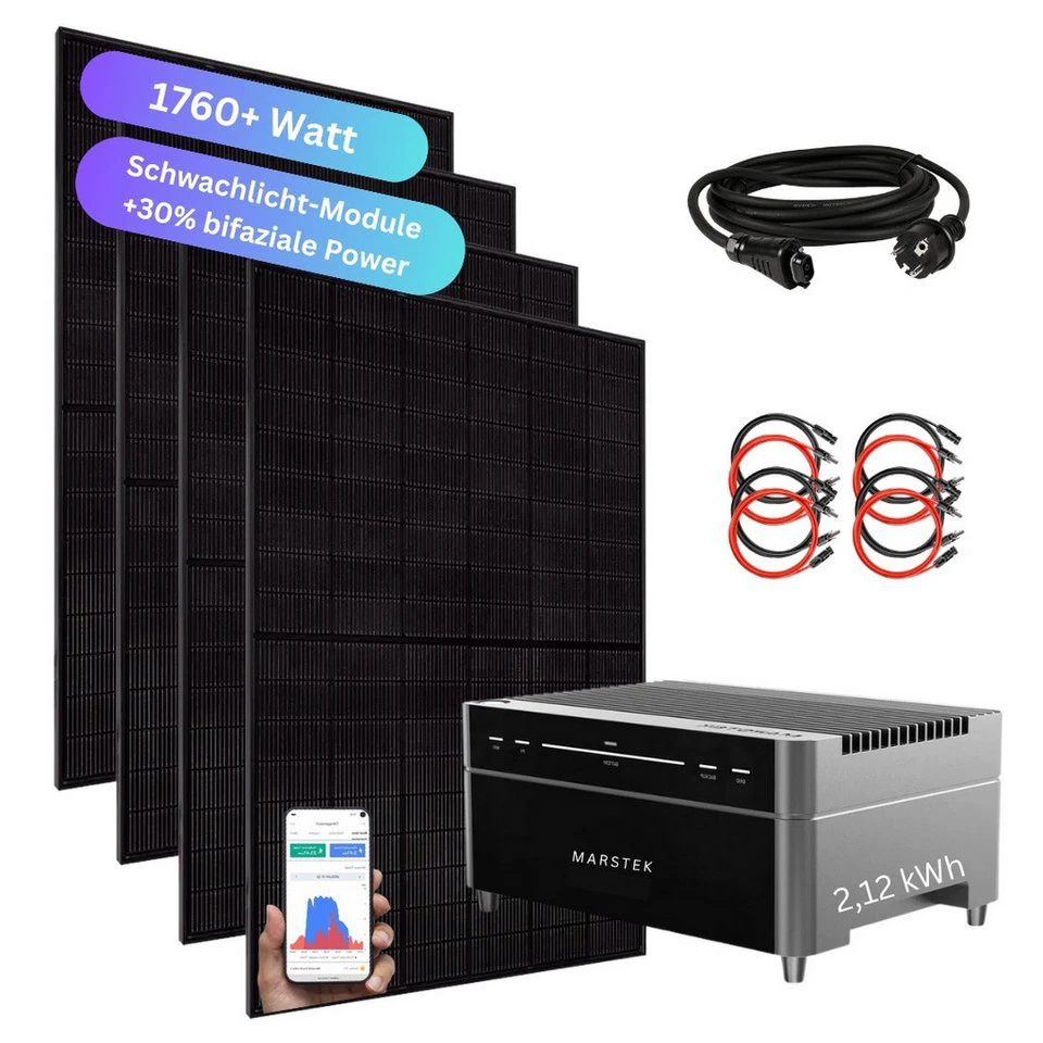 MyVoltaics Balkonkraftwerk Marstek Venus A 2,12 kWh 4 bifaziale 440 W Module 2400 W