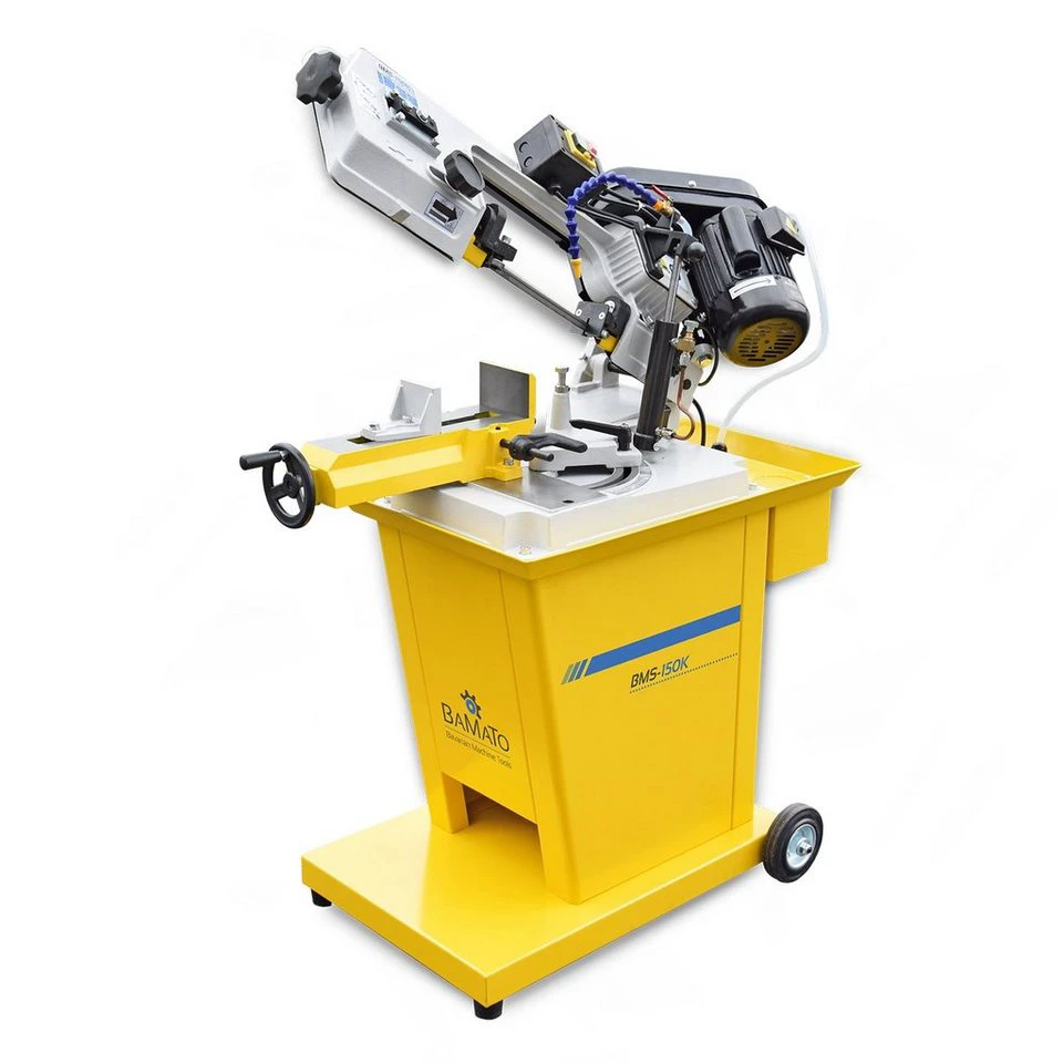 BAMATO Metallbandsäge BMS-150K 230V 128mm Schnittleistung Kühlung 3 Geschwindigkeiten Fahrwerk -45° bis +60°