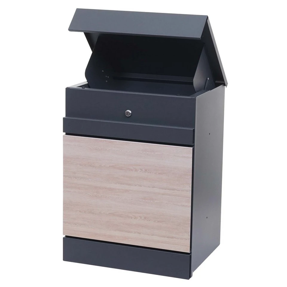 PROREGAL® Paketbriefkasten Paketkasten 58x45x36 cm verzinkter Stahl anthrazit-Holzoptik