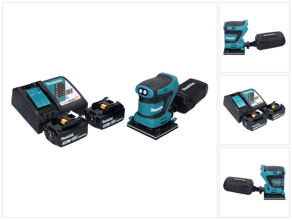 Makita DBO 480 Schwingschleifer 18 V 112 x 102 mm mit 2x 3,0 Ah Akku Ladegerät