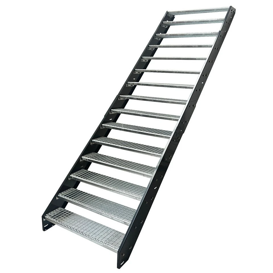 Kaminbau Mierzwa Außentreppe Stahltreppe 15 Stufen verzinkt Anthrazit RAL 7016