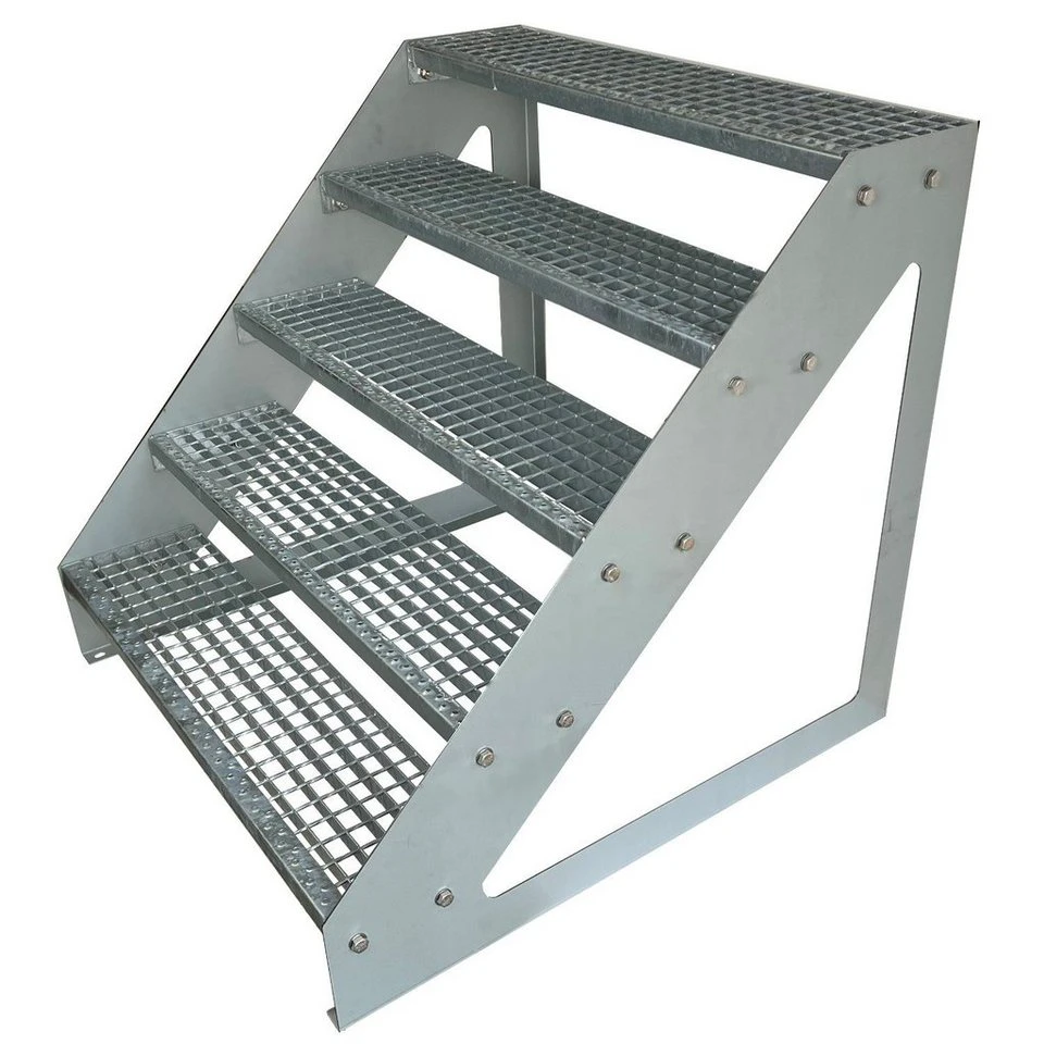Kaminbau Mierzwa Außentreppe Premium 5 Stufen 95 cm 60 cm Gitterrost verzinkt freistehend