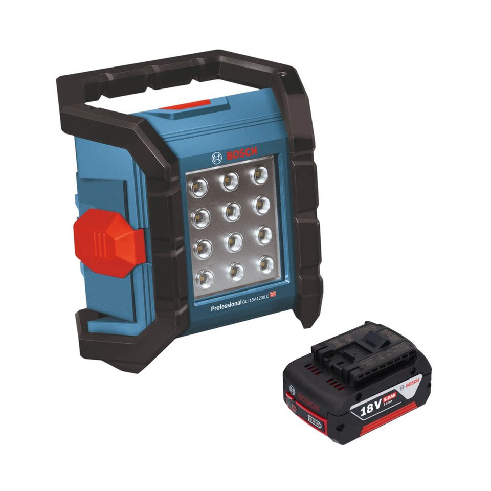 Bosch GLI 18V-1200 C Professional Baustrahler 18 V 1.200 lm mit 5,0 Ah Akku ohne Ladegerät