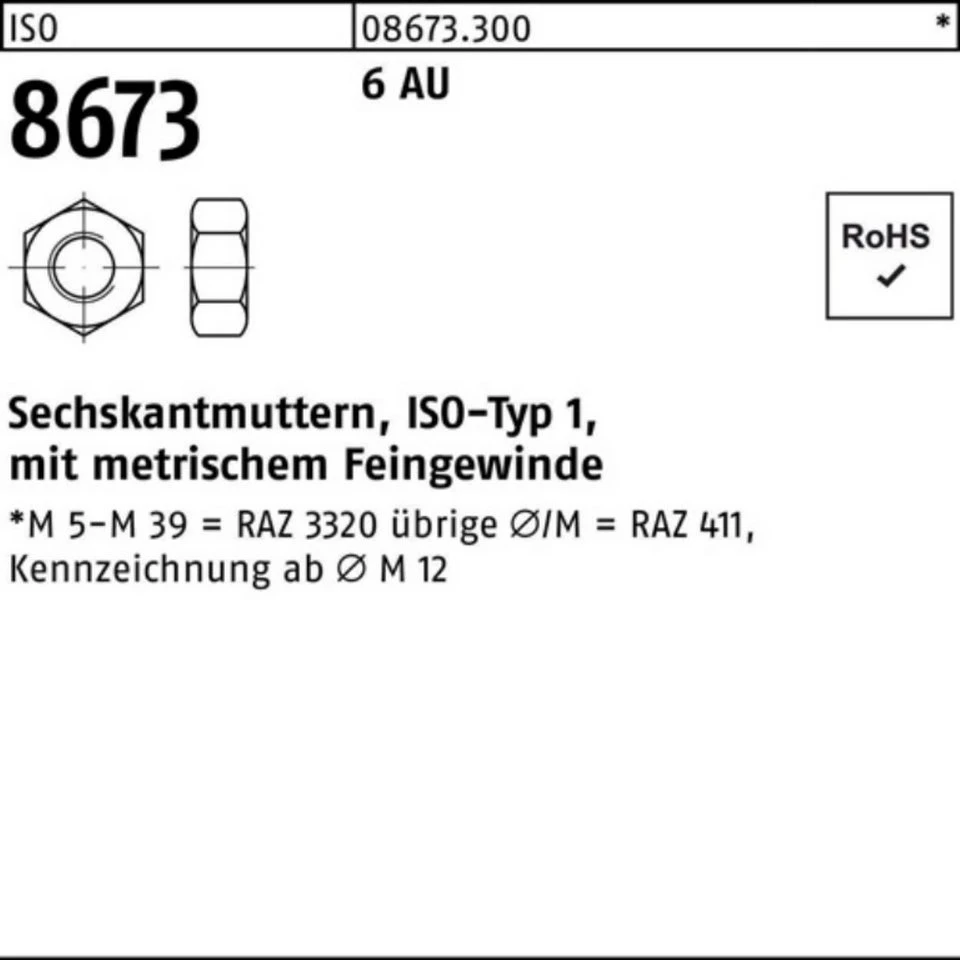 Reyher Sechskantmutter ISO 8673 M 100 x 4 6 AU Automatenstahl