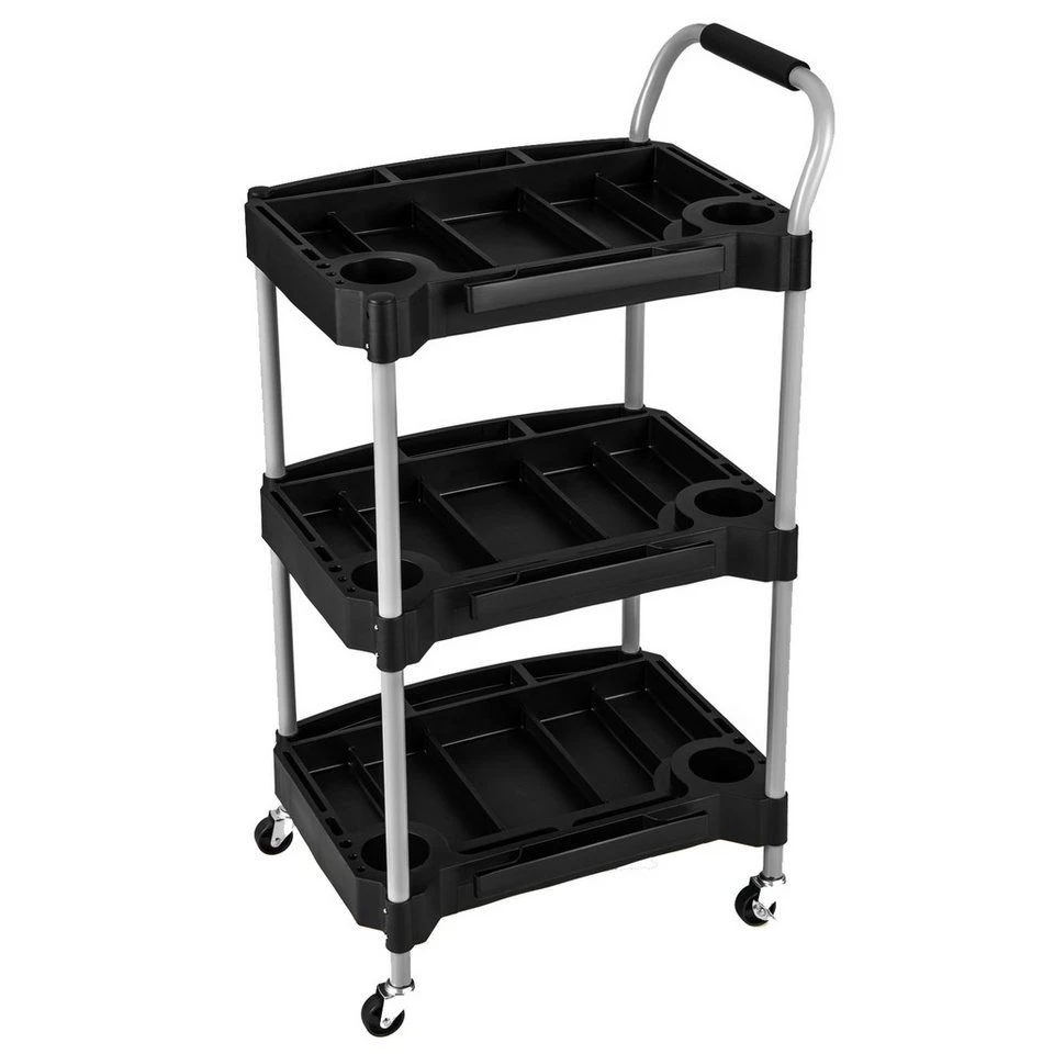 KOMFOTTEU Werkzeugwagen 3 Ebenen Schwarz Metall PP mit ergonomischem Griff