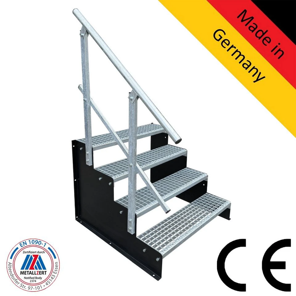 SRM Design Außentreppe 4 Stufen Standtreppe schwarz 18 cm Stufenhöhe 90 cm Breite 72 cm Höhe