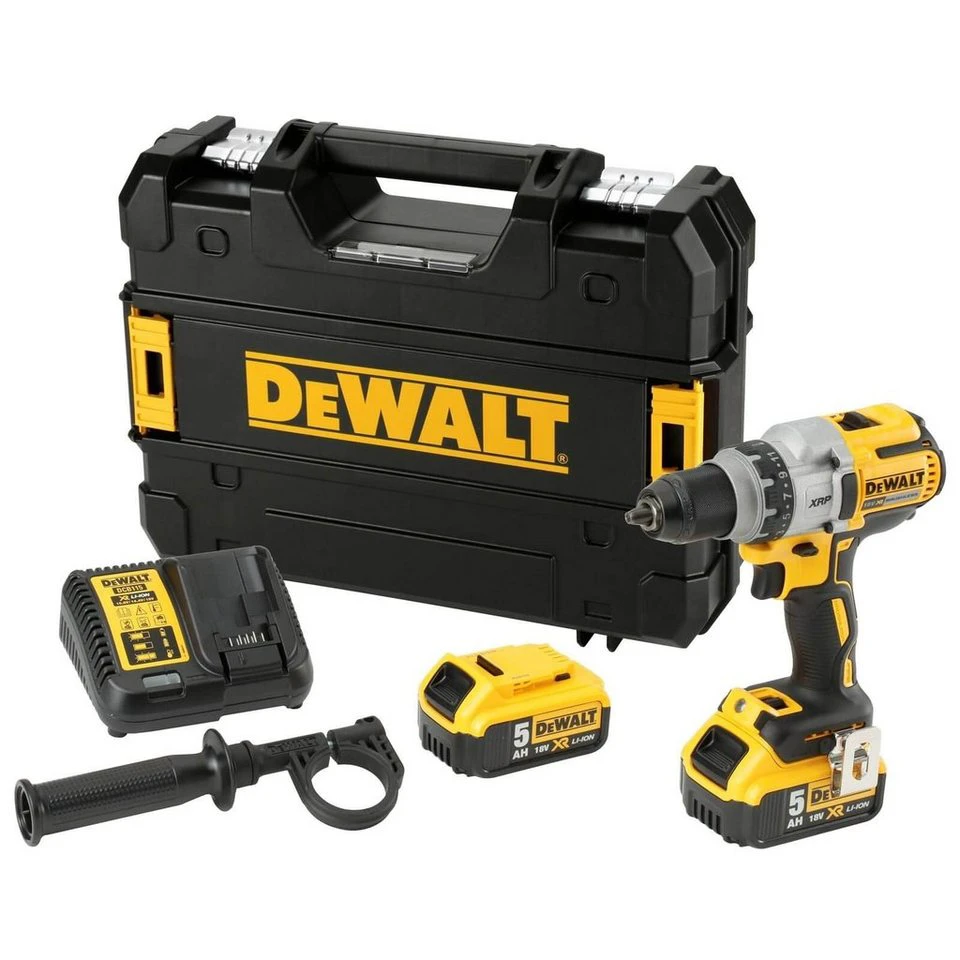 DeWalt Akku-Bohrschrauber DCD991P2-QW 18 V 5 Ah Set mit Ladegerät und 2 Akkus