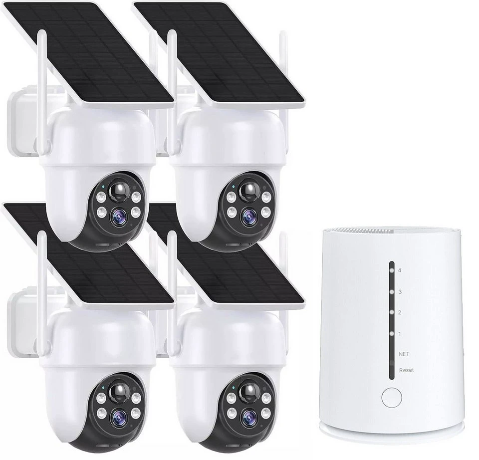 ieGeek Überwachungskamera 4MP Solar Akku 4er-Set mit HomeBase WLAN Außenbereich