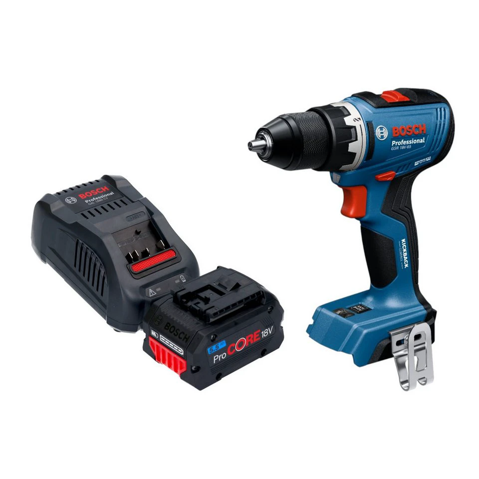 Bosch GSR 18V-65 Professional Akku-Bohrschrauber 18 V 63 Nm mit ProCORE Akku 5,5 Ah und Ladegerät