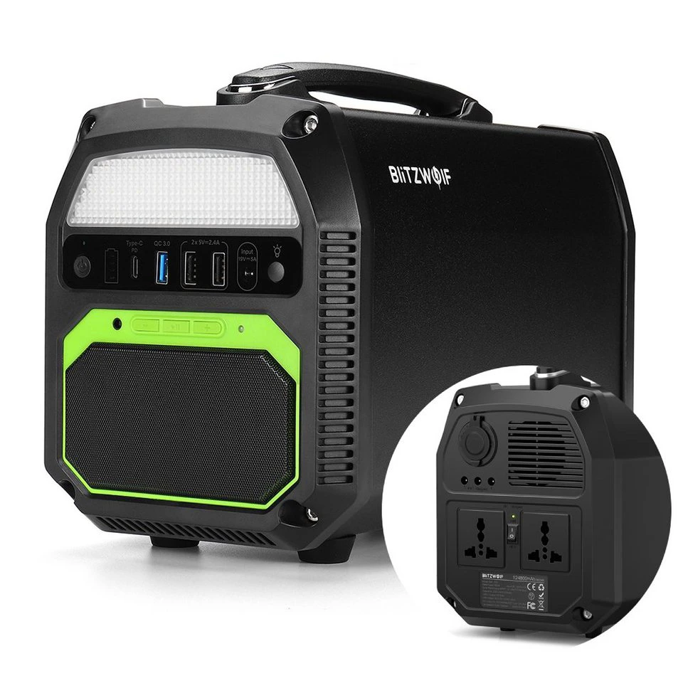 BlitzWolf Stromerzeuger BG-PG1 462 Wh 500 W tragbares Outdoor-Kraftwerk mit Licht und Bluetooth-Lautsprecher
