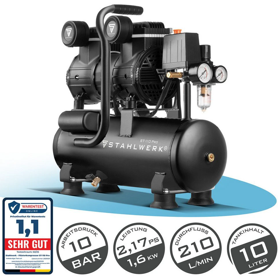 STAHLWERK Kompressor ST-110 Pro 10 bar 1,6 kW 10 l Brushless-Motor