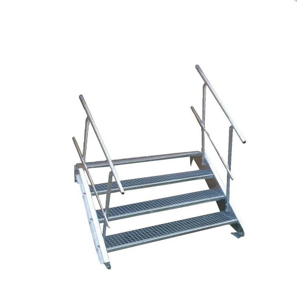 SRM Design Außentreppe 4 Stufen Stahltreppe beidseitig Geländer Breite 80cm Höhe 55-85cm