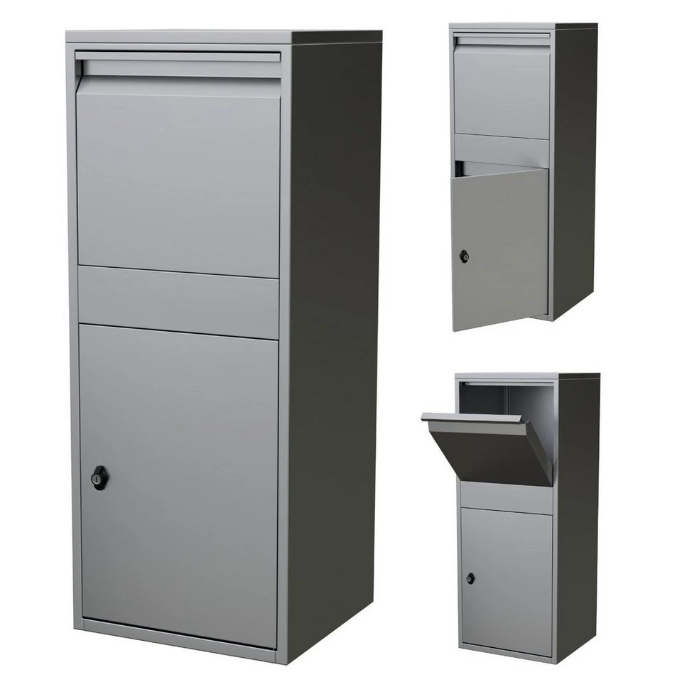 HAGO Briefkasten Paketbriefkasten Paketbox Paketkasten silber Edelstahl 41x103x38 cm