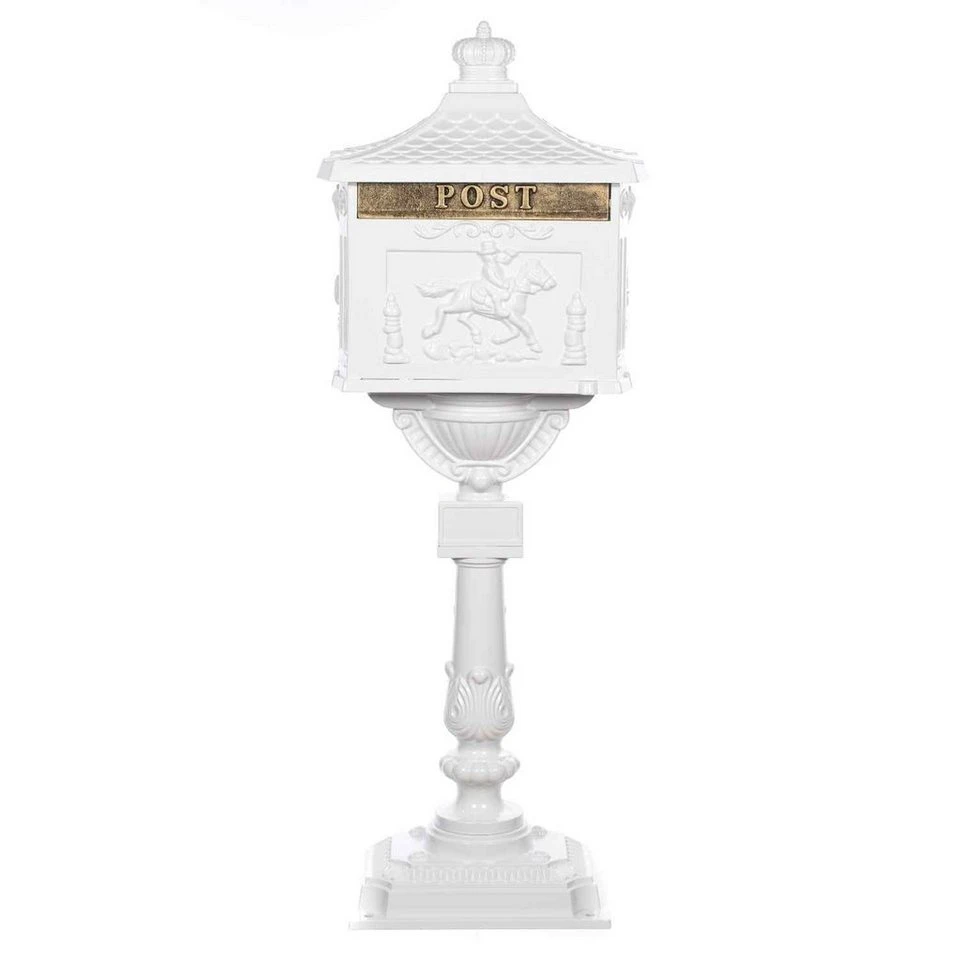 BIRENDY Standbriefkasten GLY05 Weiß Alu-Guss 116 cm Wetterfest