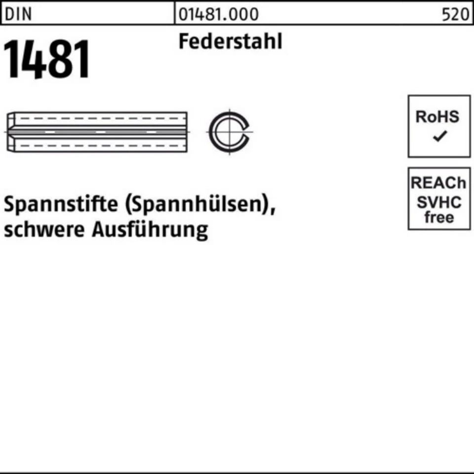 Reyher Spannstift 16 x 180 DIN 1481 Federstahl schwere Ausführung