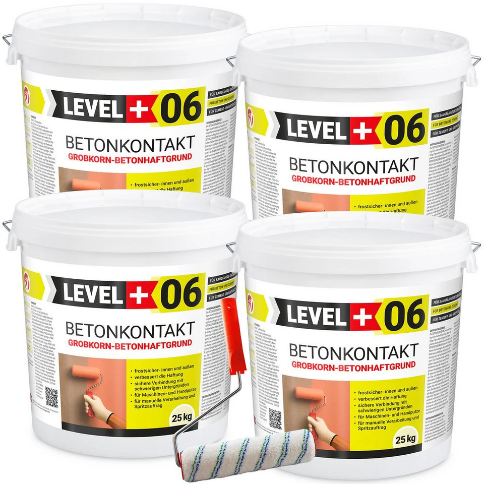 Level+ Betonkontakt Haftgrund Haftbrücke Putzgrund 100 kg für Holz OSB mit Farbroller L+06