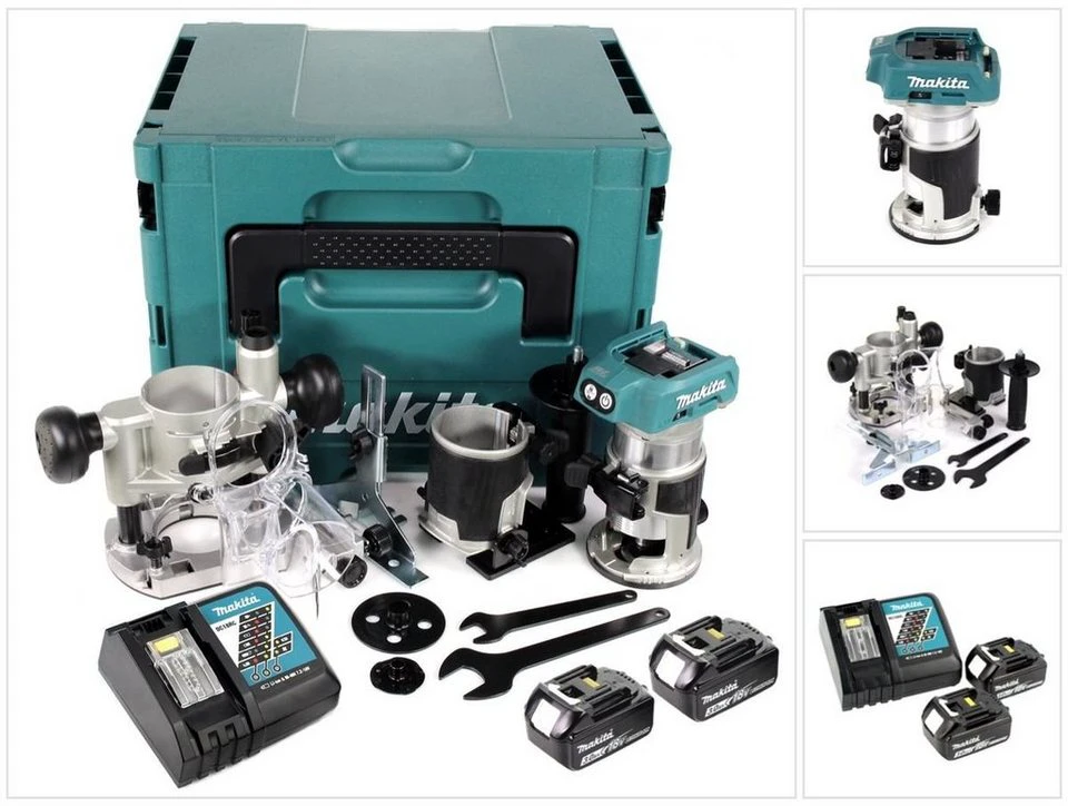 Makita Oberfräse DRT 50 18 V Li-Ion Brushless Multifunktionsfräse 2 Akkus MAKPAC 4