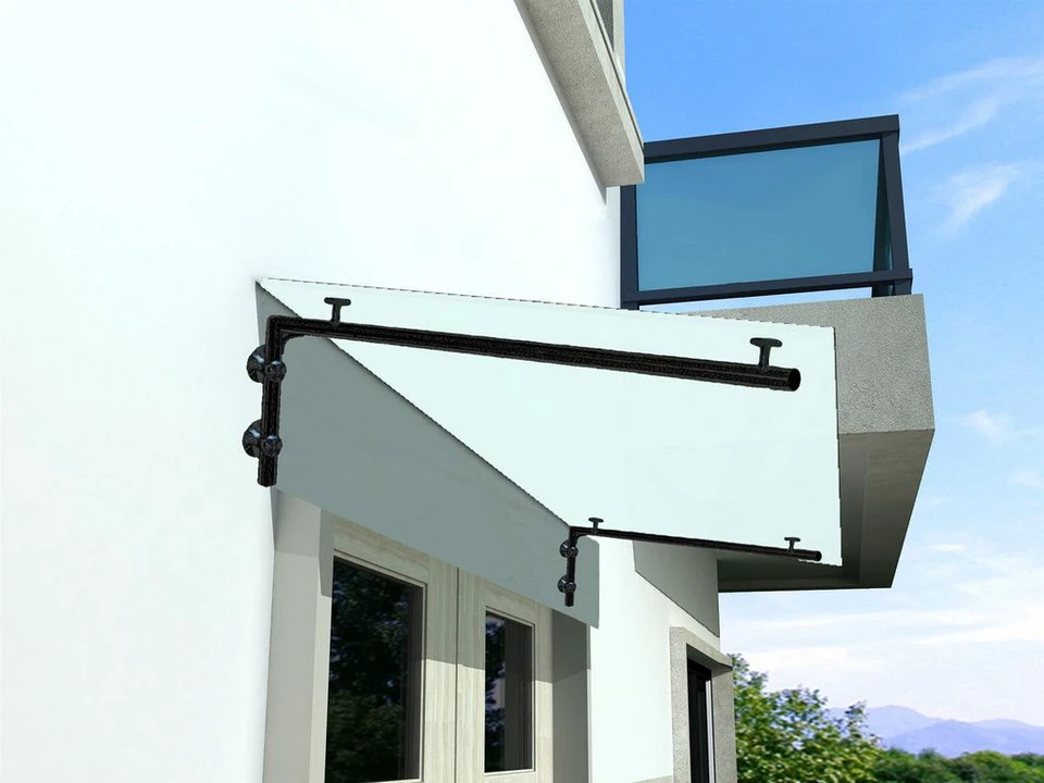 BuyLando.Shop Glasvordach Glaswerk Westfalen Milchglas 120x90 cm Edelstahlhalter