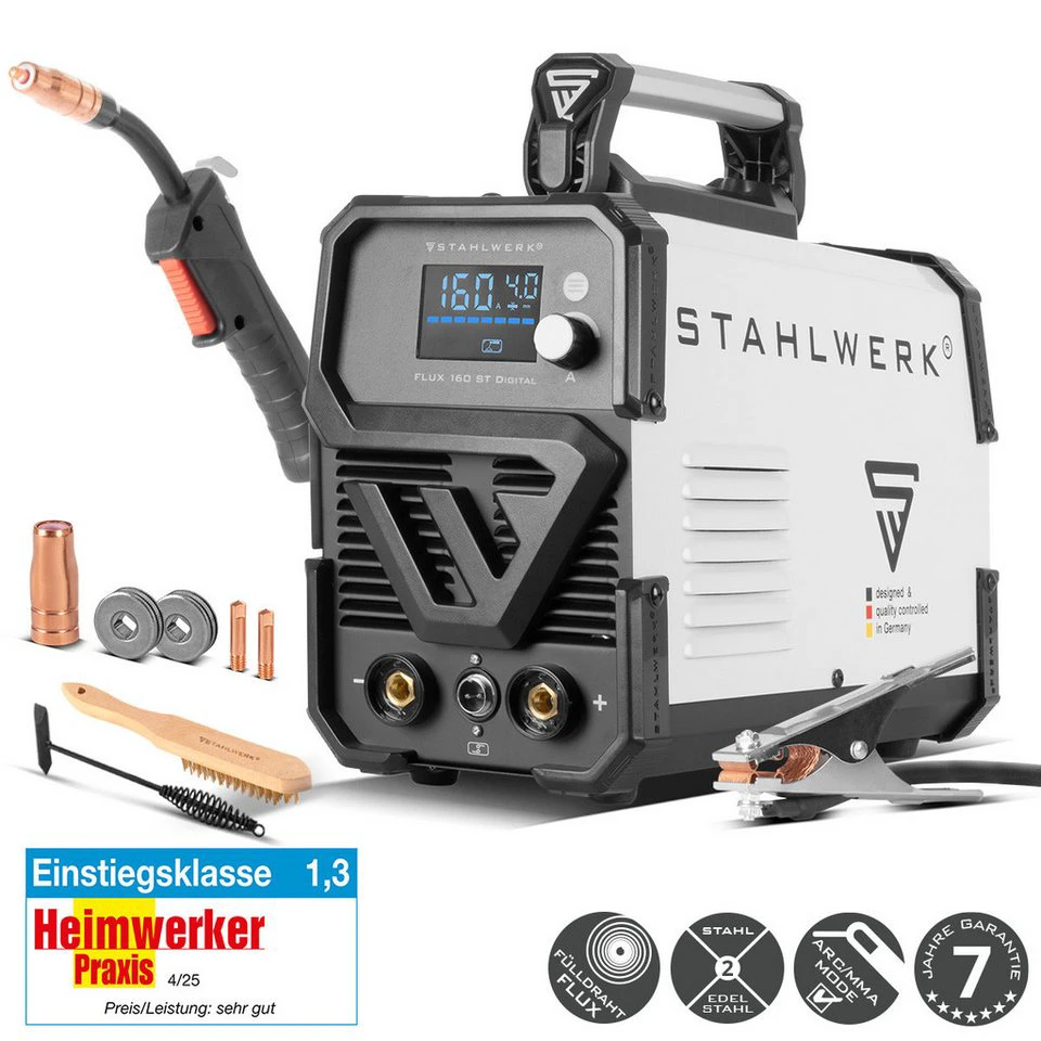 STAHLWERK FLUX 160 ST Digital Fülldrahtschweißgerät 40-160 A synergischer Drahtvorschub