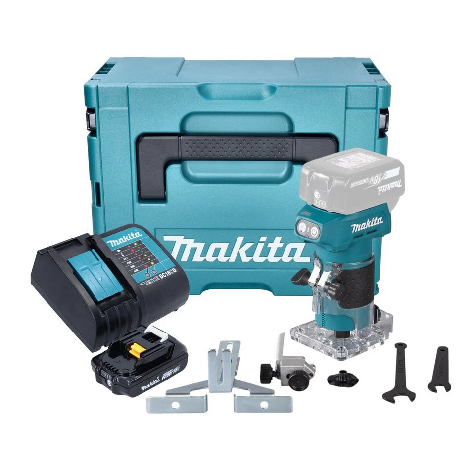 Makita DRT 52 SA1J Akku-Kantenfräse 18 V 6 mm Brushless Akku Ladegerät Makpac