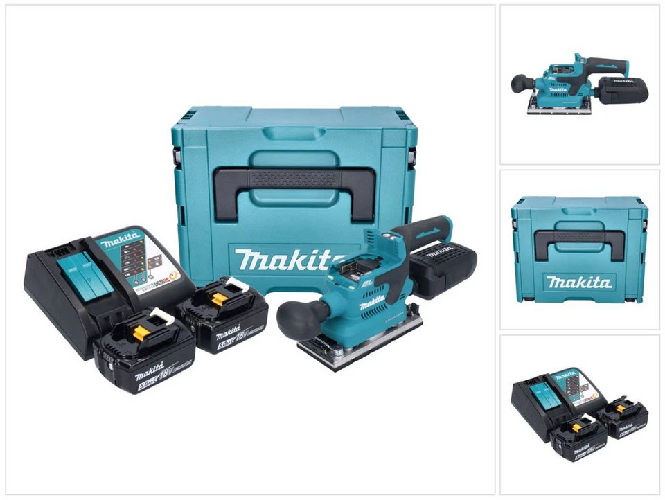 Makita Akku-Schwingschleifer DBO 382 RTJ 18 V 93 x 185 mm 2x Akku 5 Ah Lader