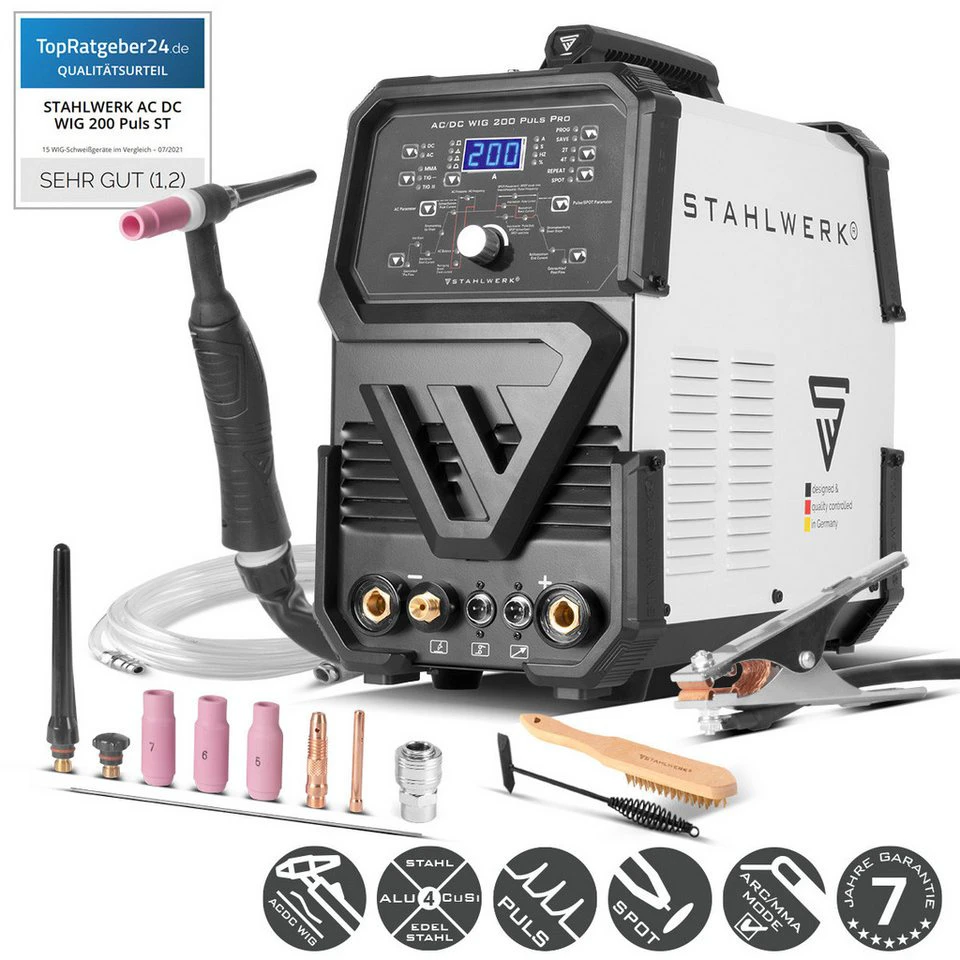 STAHLWERK Schweißgerät AC/DC WIG 200 Puls Pro IGBT 5-200 A ARC/MMA