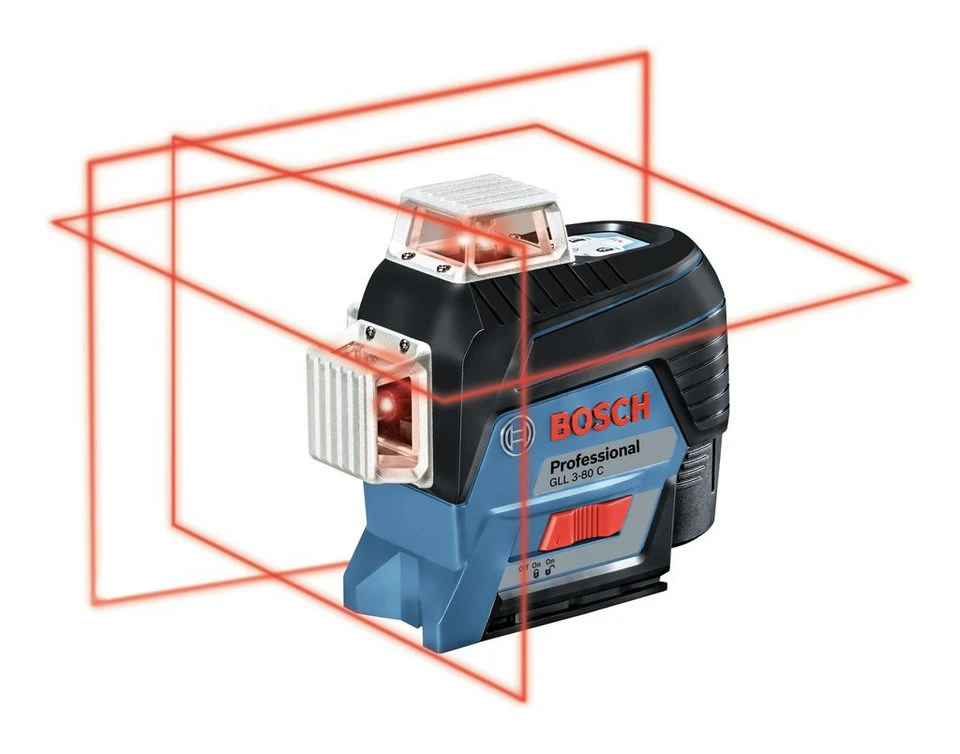 Bosch Professional Punkt- und Linienlaser GLL 3-80 C 4 x 1,5 V-LR6-Batterie Baustativ BT 150 Schutztasche