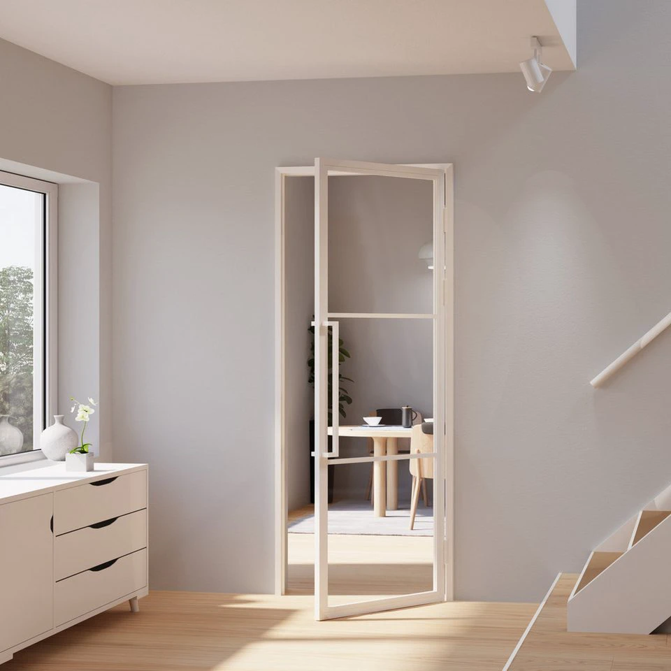 inova wohnen Zimmertür Glastür Stahlrahmen Klarglas Komplett Set weiß Loftstyle
