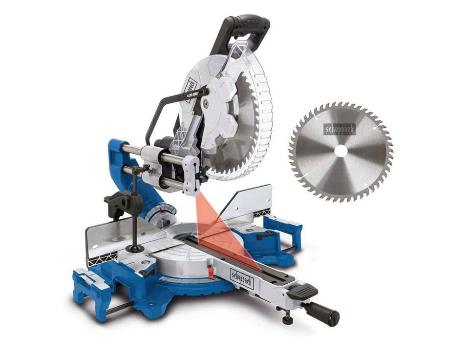 Scheppach HM305SL Zug-, Kapp- und Gehrungssäge 2000 Watt 305 mm 48 Zähne Posaunenauszug Set 2-St.