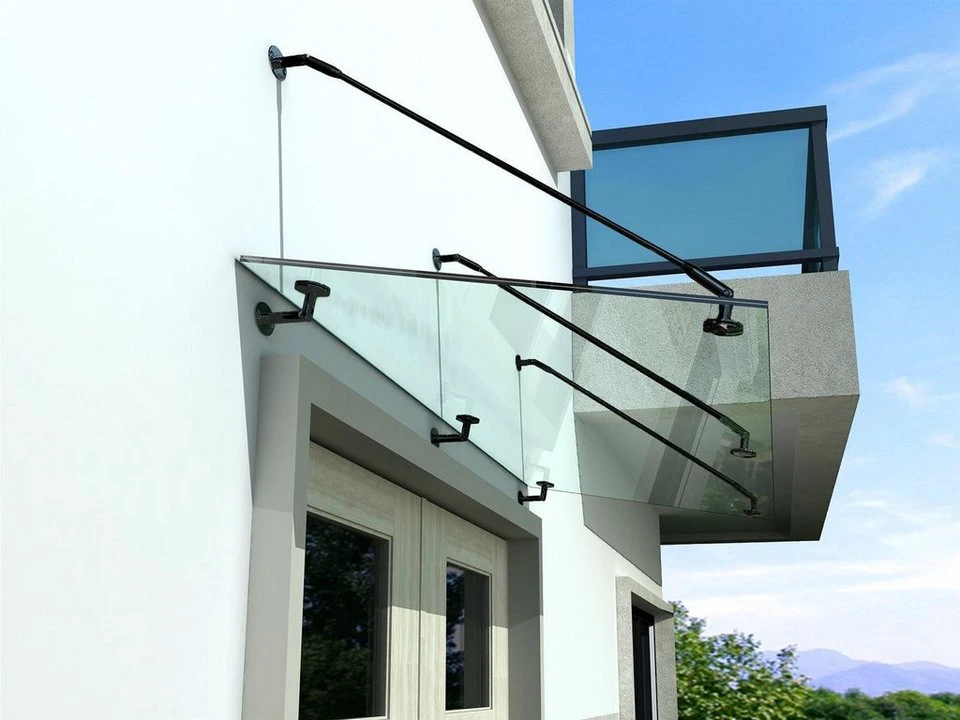 BuyLando.Shop Vordach 200x90cm Glasvordach Edelstahl Schwarz matt