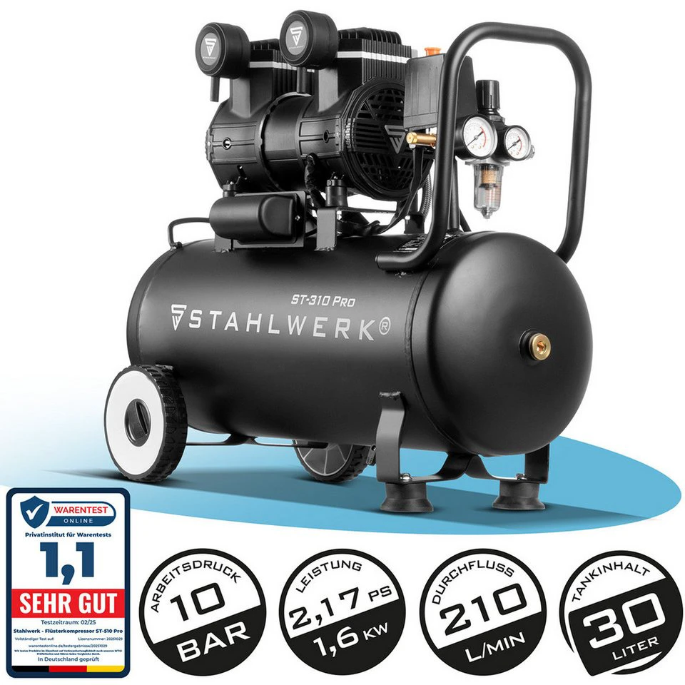 STAHLWERK Kompressor ST-310 Pro 10 bar 30 l 1,6 kW Brushless ölfrei