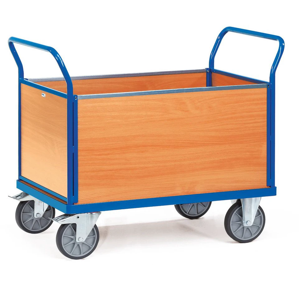 FETRA Transportwagen Vierwandwagen 2553 Stahlrohr Profilstahl RAL 5007 Buchendekor