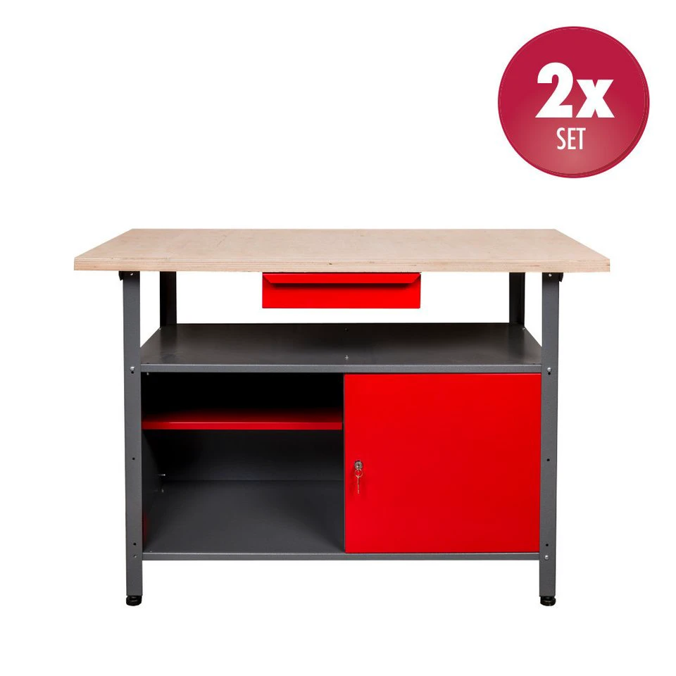 Kreher Werkbank 2er Set Metall 1 Tür Rot 2-tlg