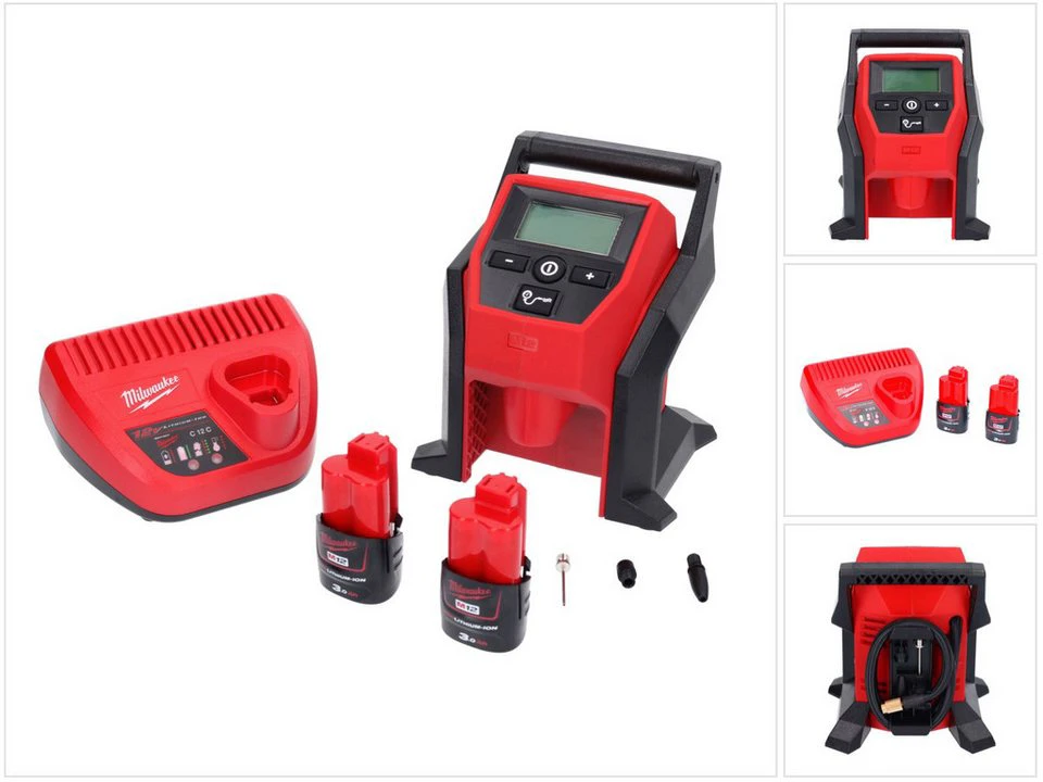 Milwaukee M12 BI Akku-Kompressor 12 V 2x Akku 3,0 Ah Ladegerät