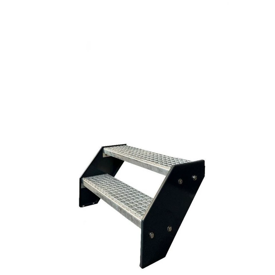 Kaminbau Mierzwa Außentreppe Premium Treppe Anthrazit 2 Stufen 38 cm Gitterrost DIN 24531