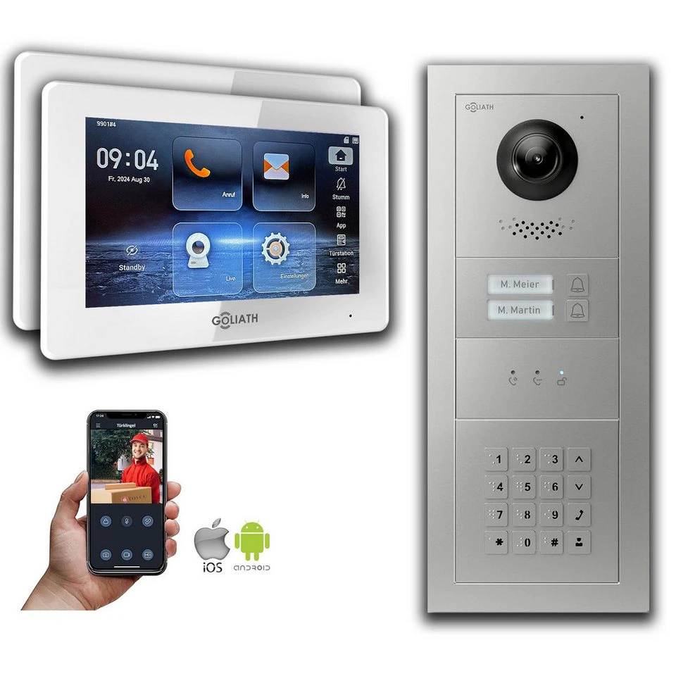 Goliath GL-IPH225 IP-Video-Türsprechanlage 7 Zoll 2 Familienhaus Zahlencode