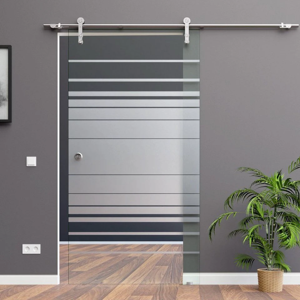 AMOD Glasschiebetür M4-SSOE Edelstahl Komplettset mit Griffmuschel und SoftStop