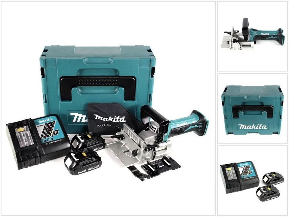 Makita Nutfräse DPJ 180 18 V Li-Ion Akku Makpac 2 x 1,5 Ah Ladegerät