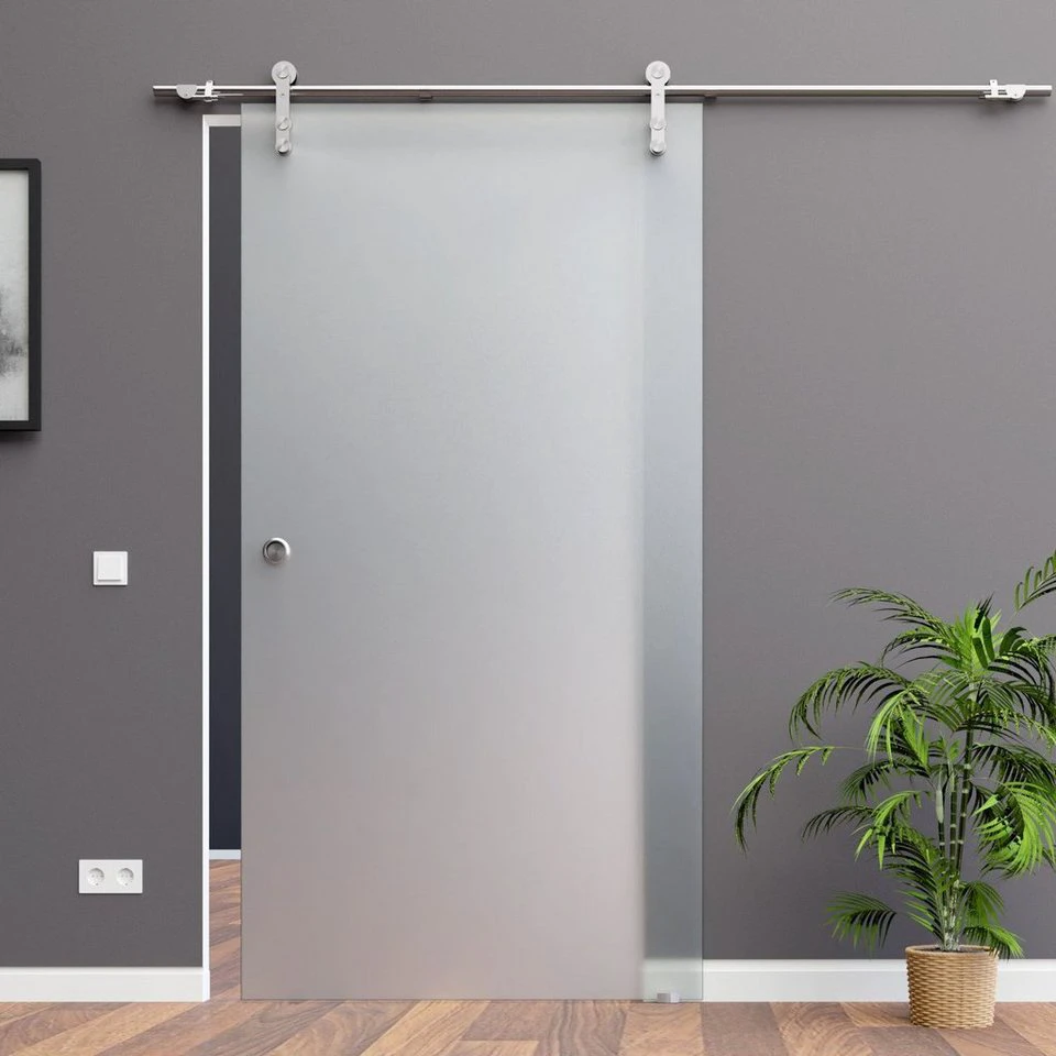 AMOD Glasschiebetür S-SSOE Edelstahl Komplett Set Griffmuschel SoftStop