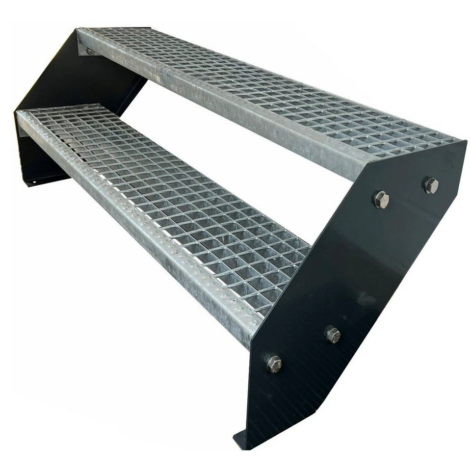Kaminbau Mierzwa Außentreppe Premium Treppe Anthrazit 2 Stufen 38 cm Gitterrost
