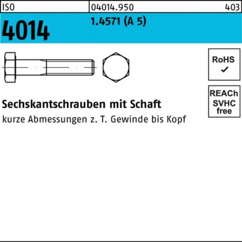Reyher Sechskantschraube 040149500200160 ISO 4014 M 20 x 160 1.4571 A 5