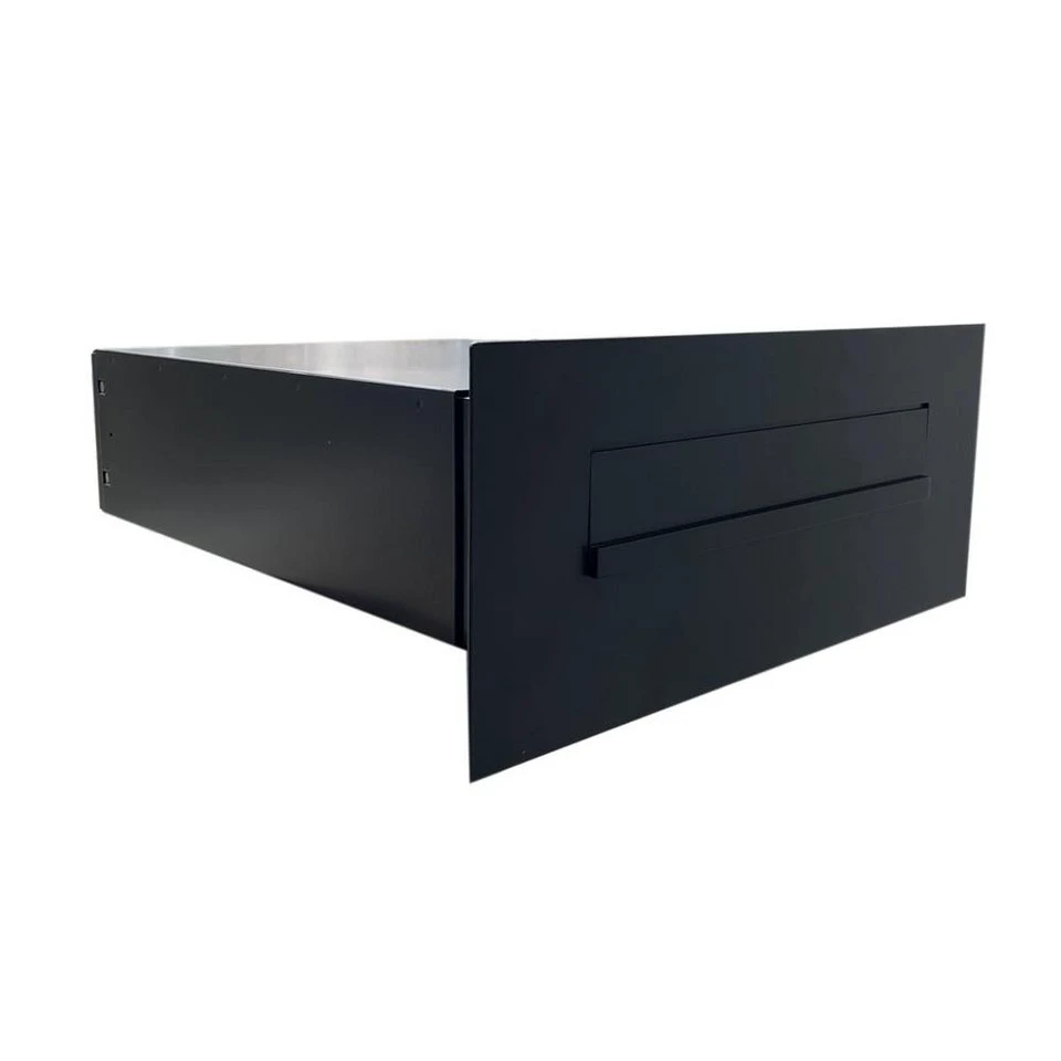Letterbox24 Briefkasten FLAT Design Durchwurfbriefkasten BX-042 RAL 7016 Tief 39-62 cm ohne Namensschild